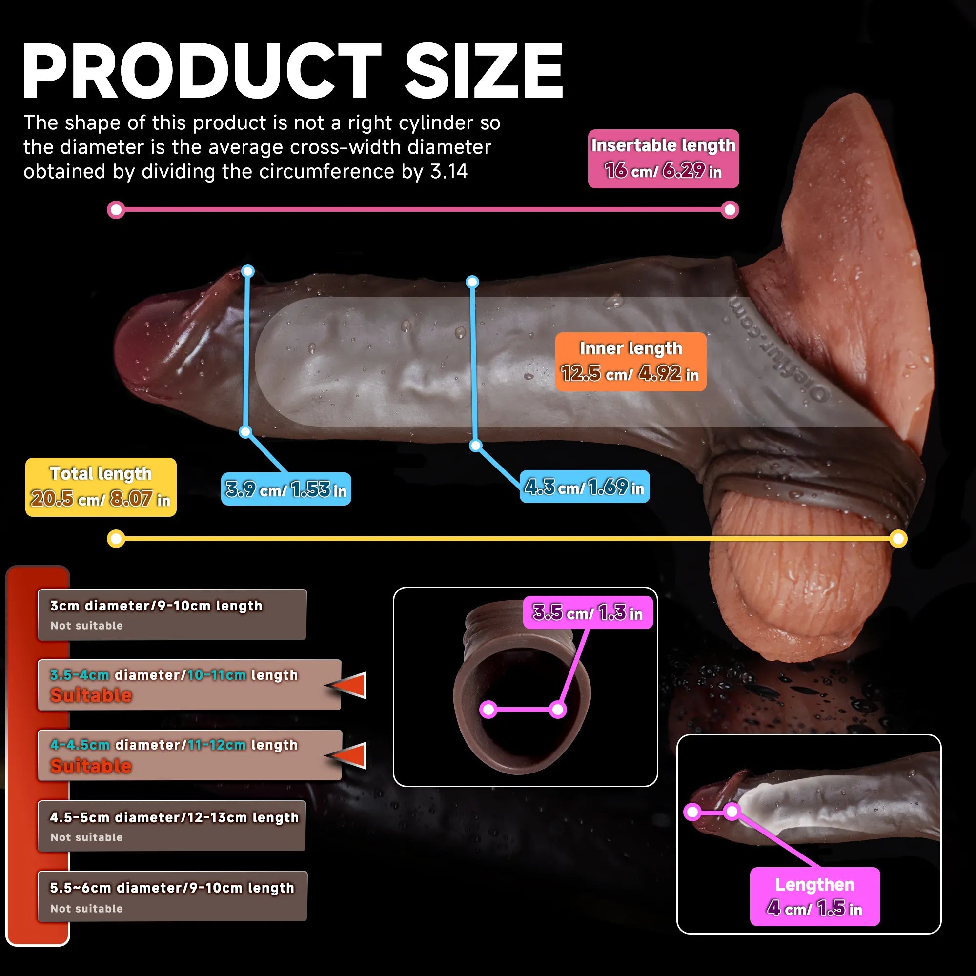 Black Fury realistic silicone sheath with ring, penis extender sleeve from Oieffur, designed to enhance size and sensation.