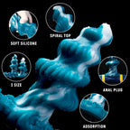 Oieffur Shark Egg Spiral Anal Plug in three sizes, featuring a sleek design with spiral detail for fantasy anal pleasure.