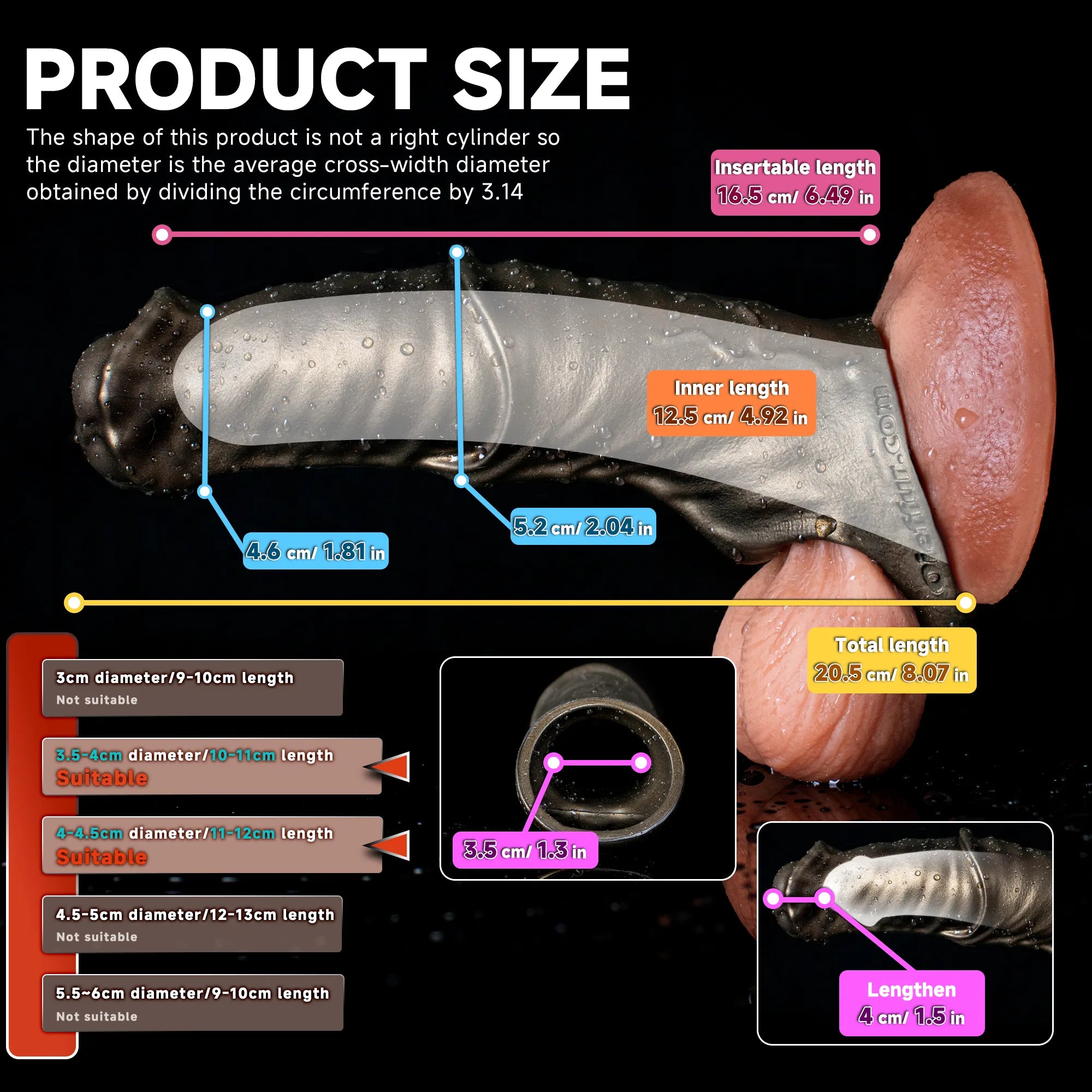 Oieffur Warhorse flexible penis sleeve extender with girth enhancement and cock ring, shown on a male model.