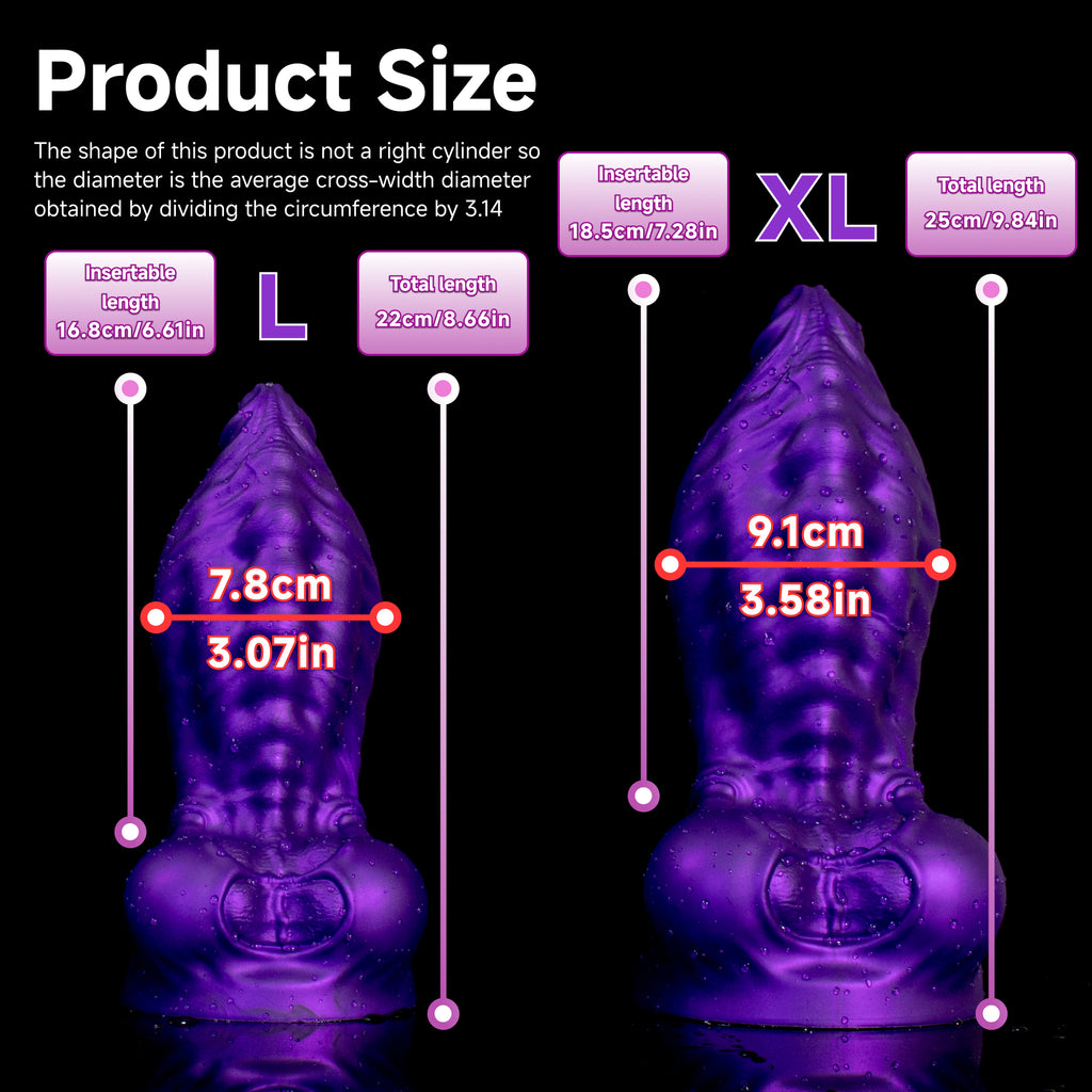 Oieffur Skyline Challenger Platinum silicone fantasy dildo with detailed textured design and realistic shape for adult pleasure.