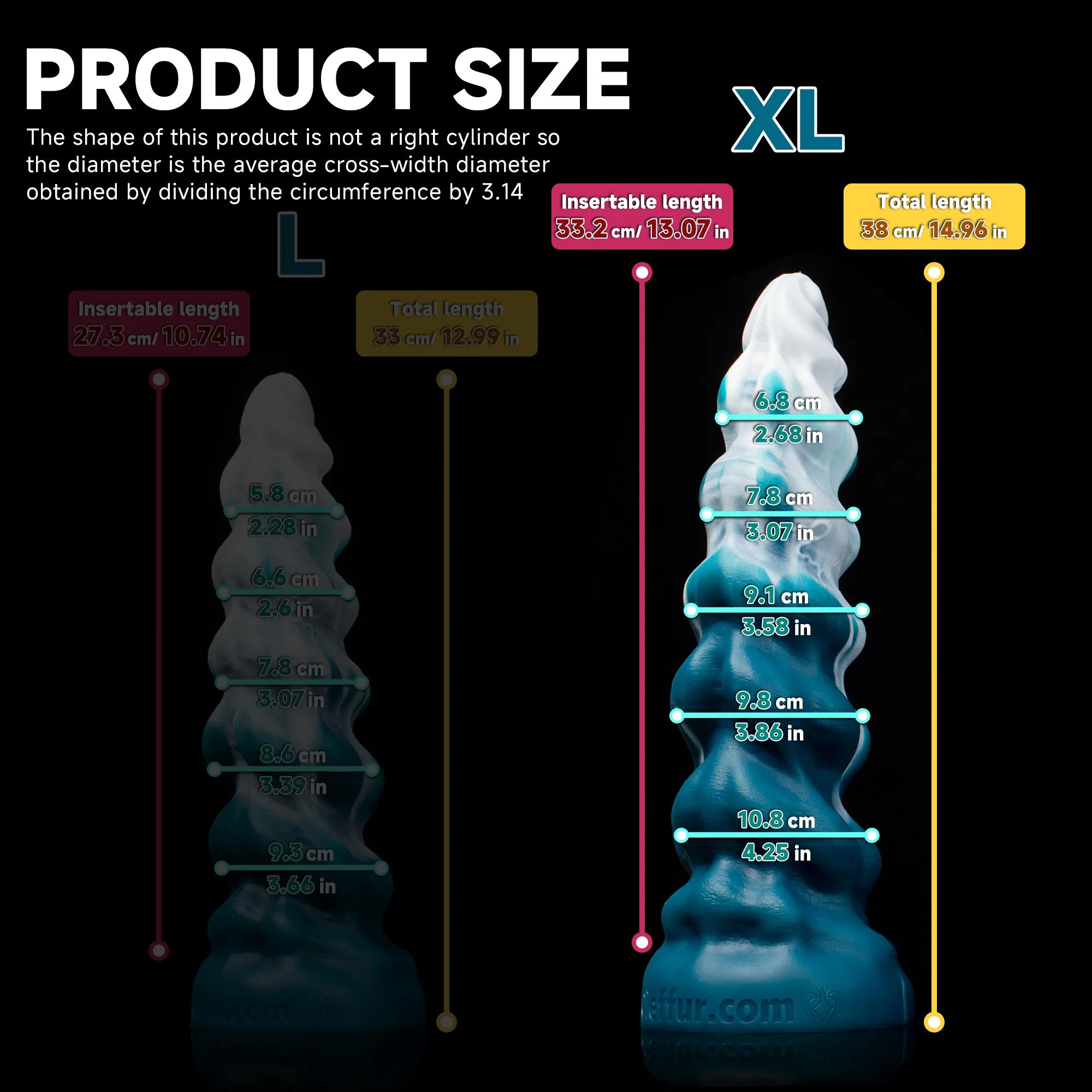 Oieffur Thick Conqueror Platinum silicone dildo with tapered design, fantasy dildo for adult pleasure, shown in XL size.