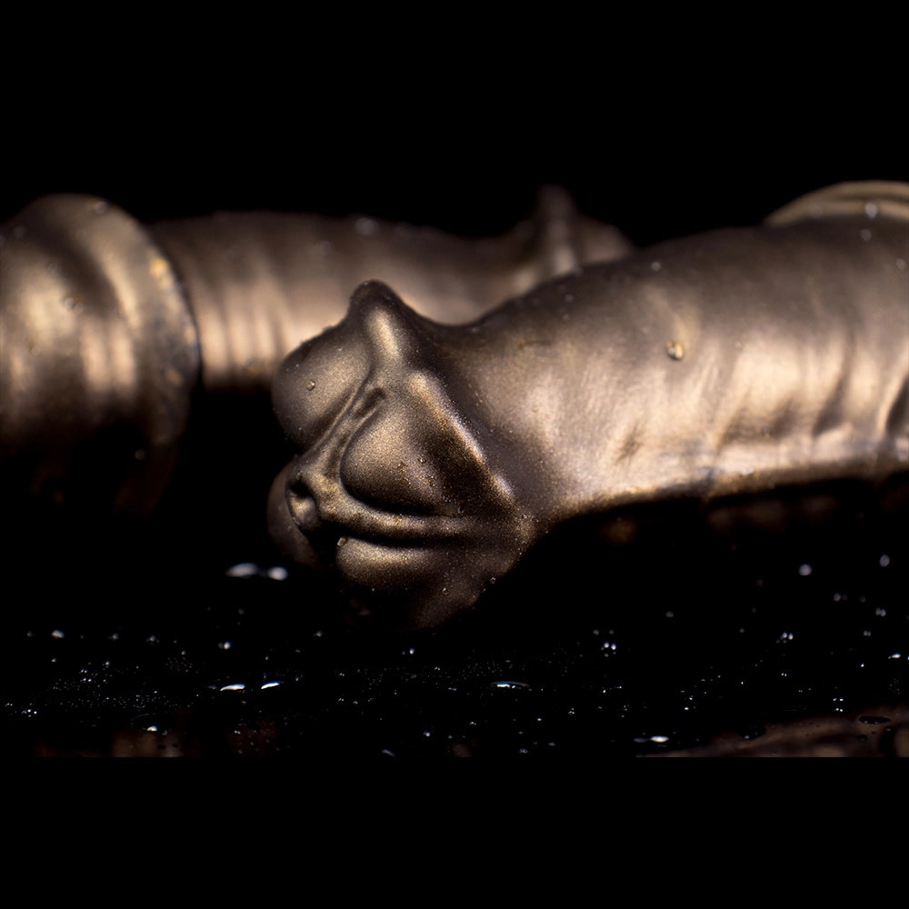 Oieffur Warhorse flexible penis sleeve extender with girth enhancement and cock ring, showing the textured sheath and ring in detail.