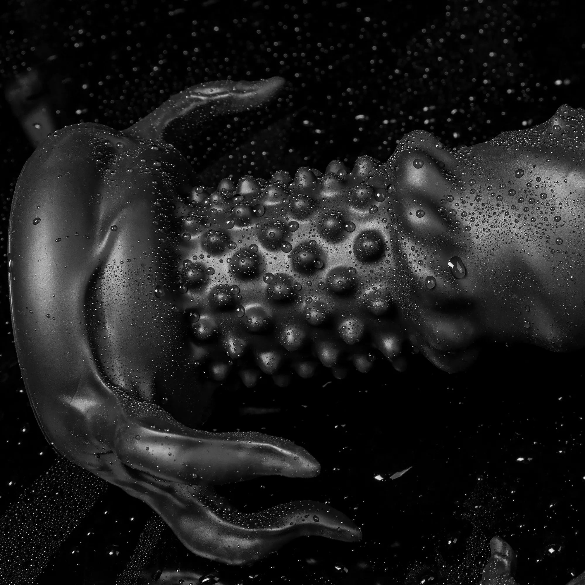 Black "Abyss" spiked fantasy dildo by Oieffur, made of platinum silicone, featuring a textured, monster design for intimate use.
