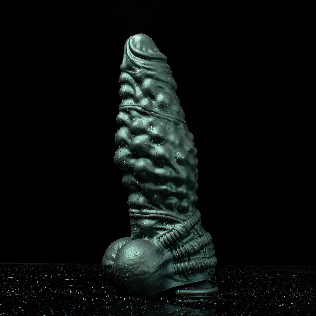 Oieffur Nexus Node Monster Toy fantasy dildo with alien texture, platinum silicone material, showcasing detailed surface design.