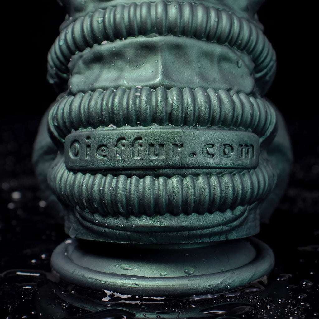 Oieffur Nexus Node Monster Toy fantasy dildo with alien texture in platinum silicone, showcasing detailed surface and realistic design.
