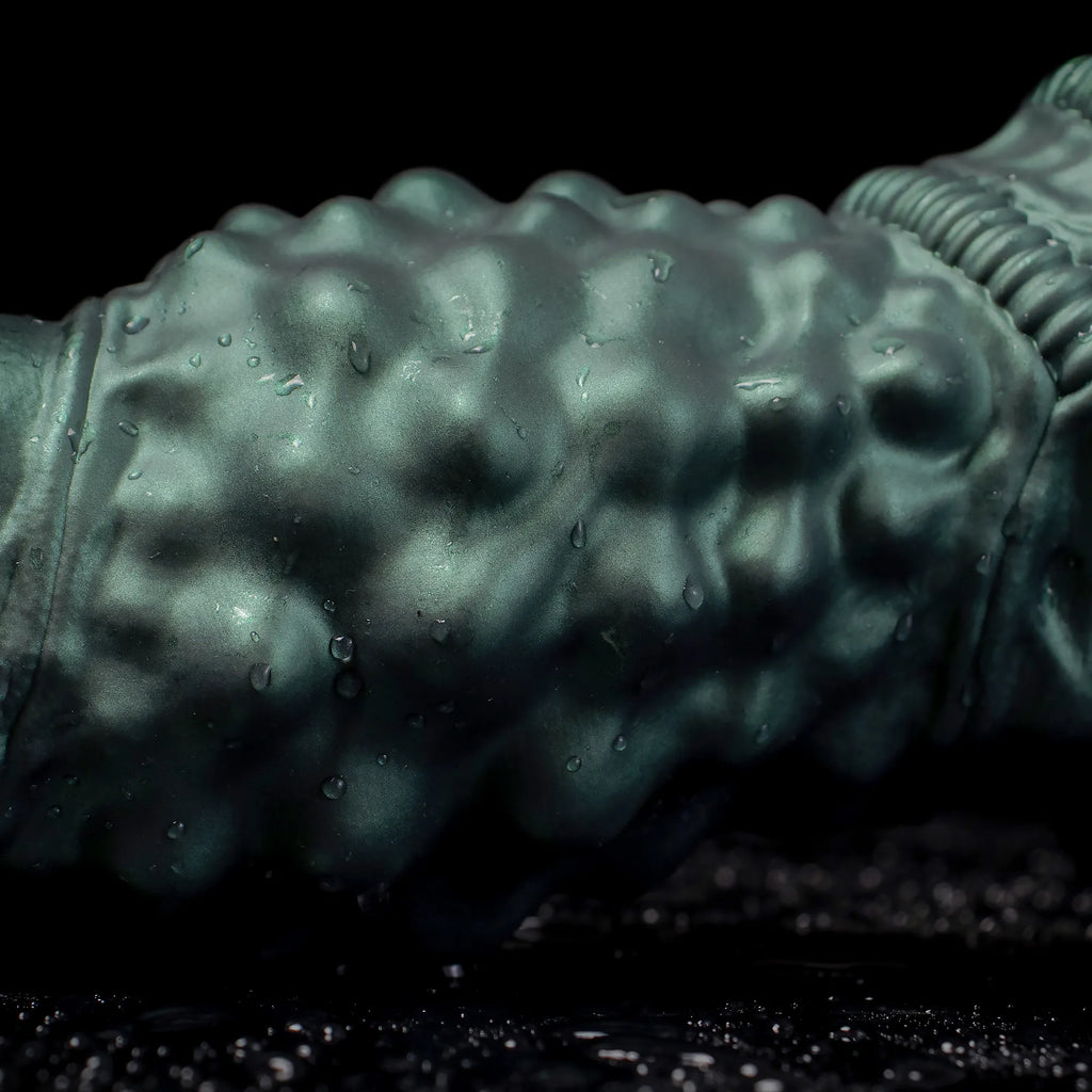 Oieffur Nexus Node Monster Toy fantasy dildo with alien texture in platinum silicone, detailed and realistic design.