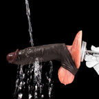 Oieffur Black Fury realistic silicone penis sheath with ring, extender and textured design for enhanced stimulation.