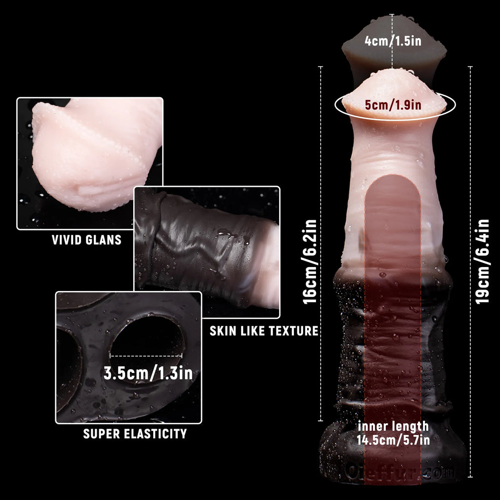 Pink silicone horse sheath penis extender from Oieffur, adds girth and length, designed as a penis sheath for enhancement.