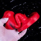 Oieffur male silicone penis sleeve, red penis extender sheath showing girth and length extension for enhanced male pleasure.